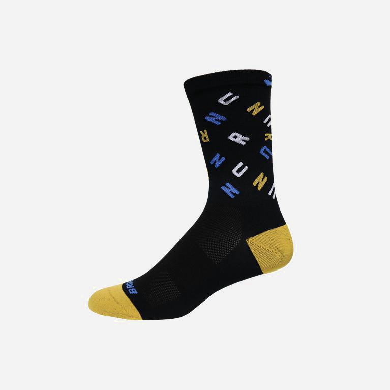 Brooks Tempo Knit In Crew NZ - Men's Running Socks - Black/Yellow/Blue (42907-QXBC)